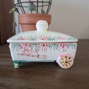 Vintage hand painted cigarette box with 2 ashtrays